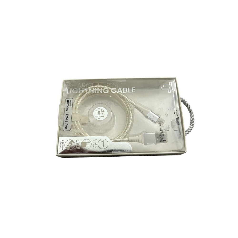 Trendy Techs Lightning Cable Unisex‎ 4FT Silver NEW Braided Charge Sync Cord